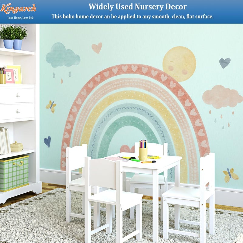 Kingarch Large Watercolor Rainbow Wall Decals, Boho Sun Clouds Peel and Stick Fabric Nursery Wall Decor, Home Room Wall Decor Murals Stickers for Kids Girls Toddler Bedroom Living Room Playroom - Image 3